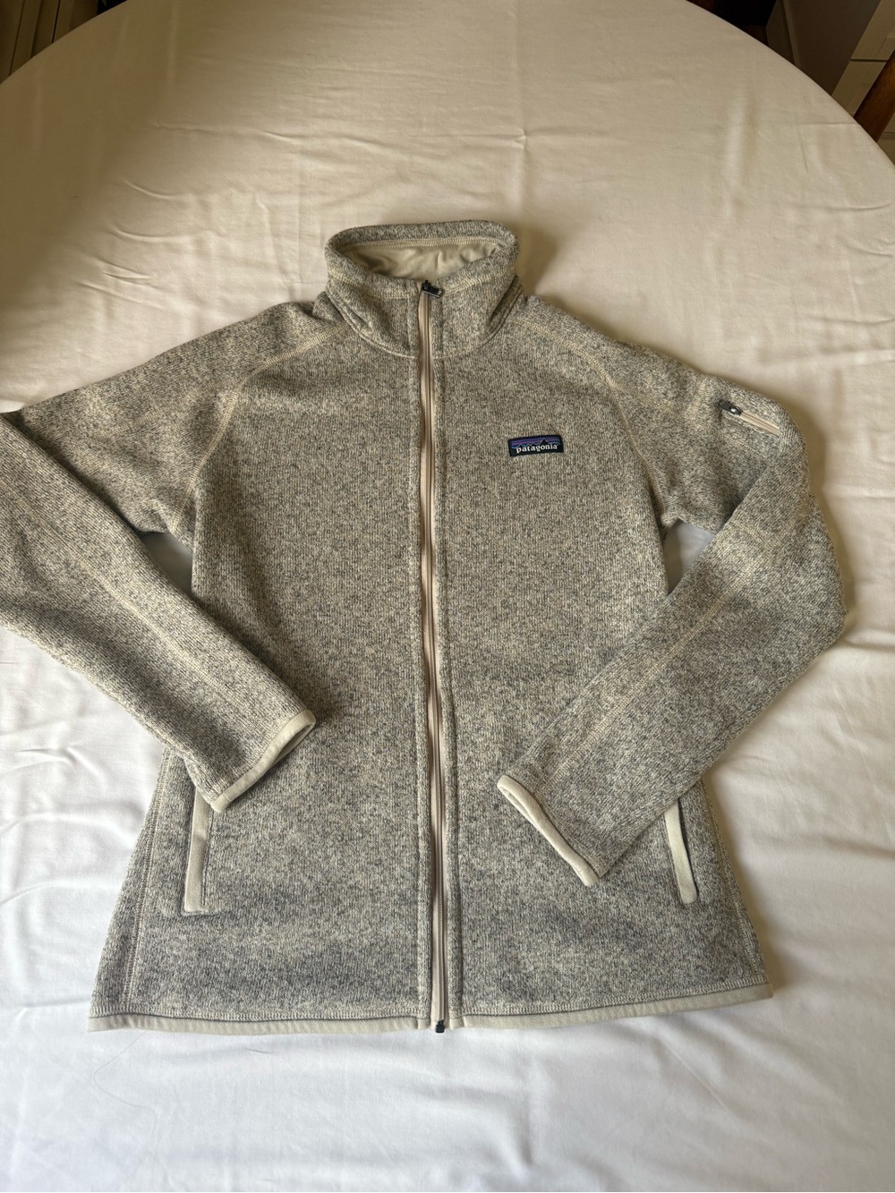 Patagonia Tan Oatmeal Zip Up Sweater, Medium